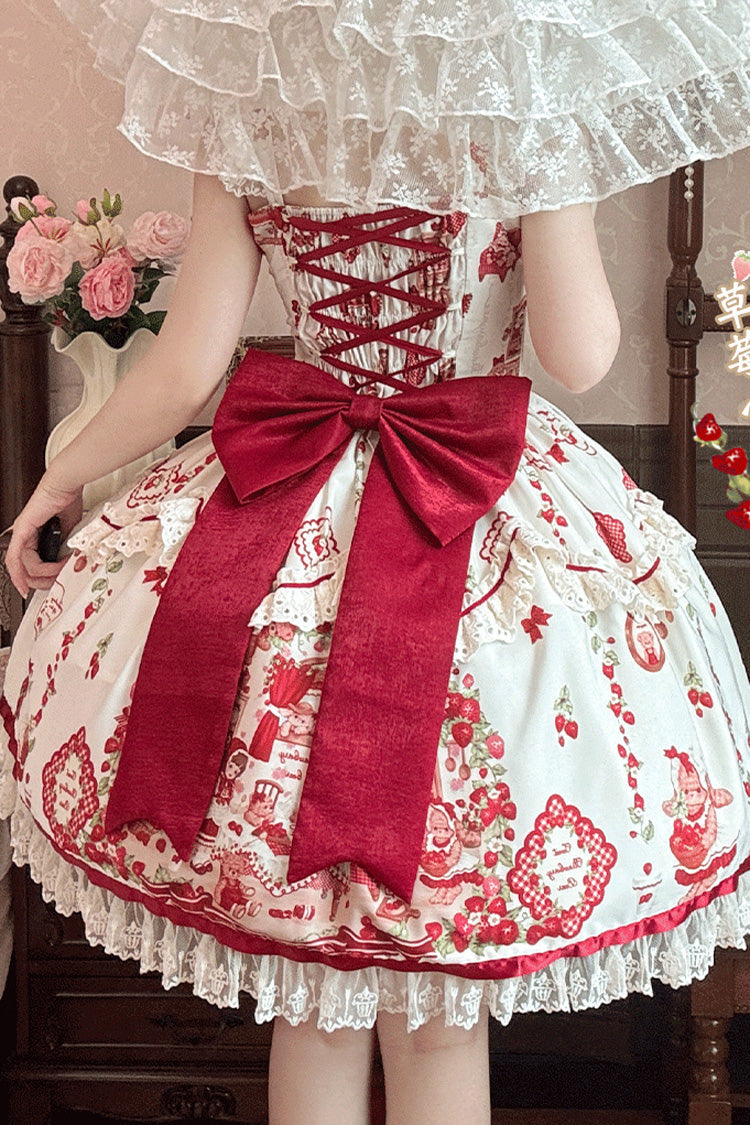 Lolita JSK Dress - Strawberry Bear, 2 Colors, Bow Detail, Lace Trim, Ruffled - additional product view 7