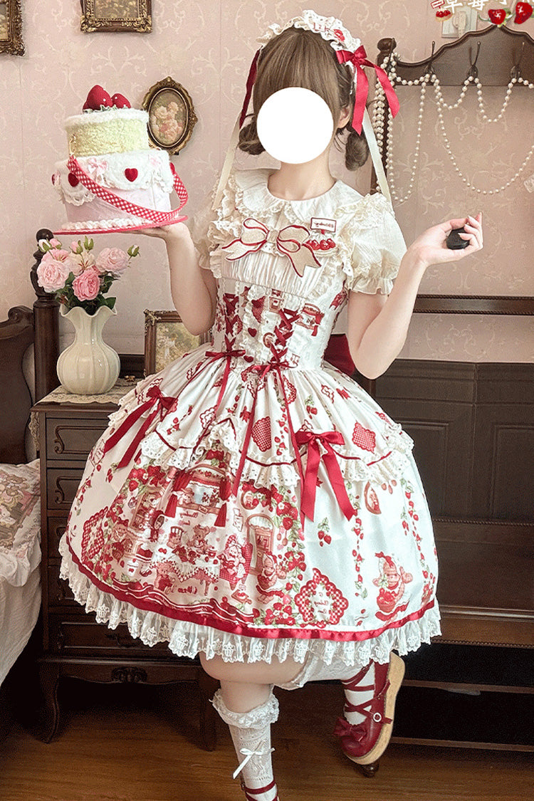 Lolita JSK Dress - Strawberry Bear, 2 Colors, Bow Detail, Lace Trim, Ruffled - additional product view 8
