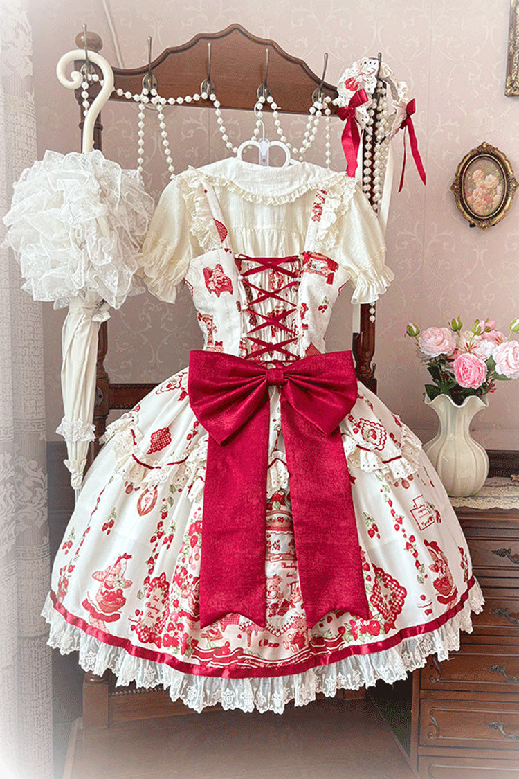 Lolita JSK Dress - Strawberry Bear, 2 Colors, Bow Detail, Lace Trim, Ruffled - additional product view 9