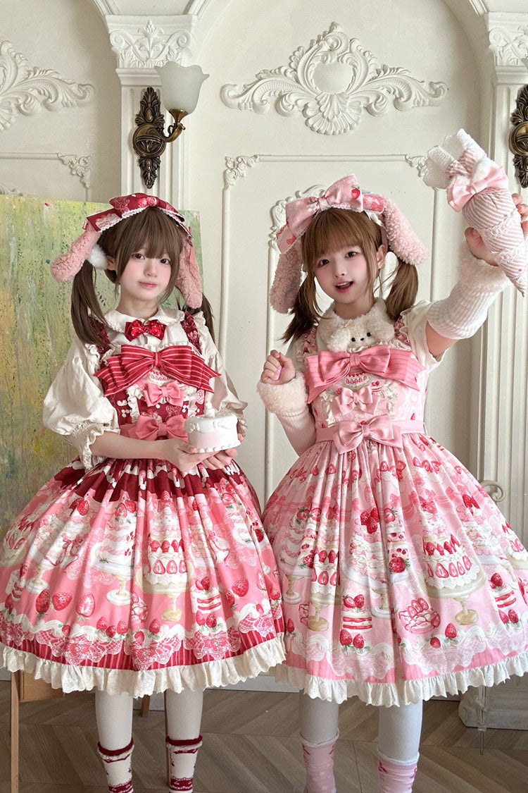 Lolita JSK Dress - Strawberry Cake, Pink, Bow Detail, Ruffled, Printed - additional product view 3