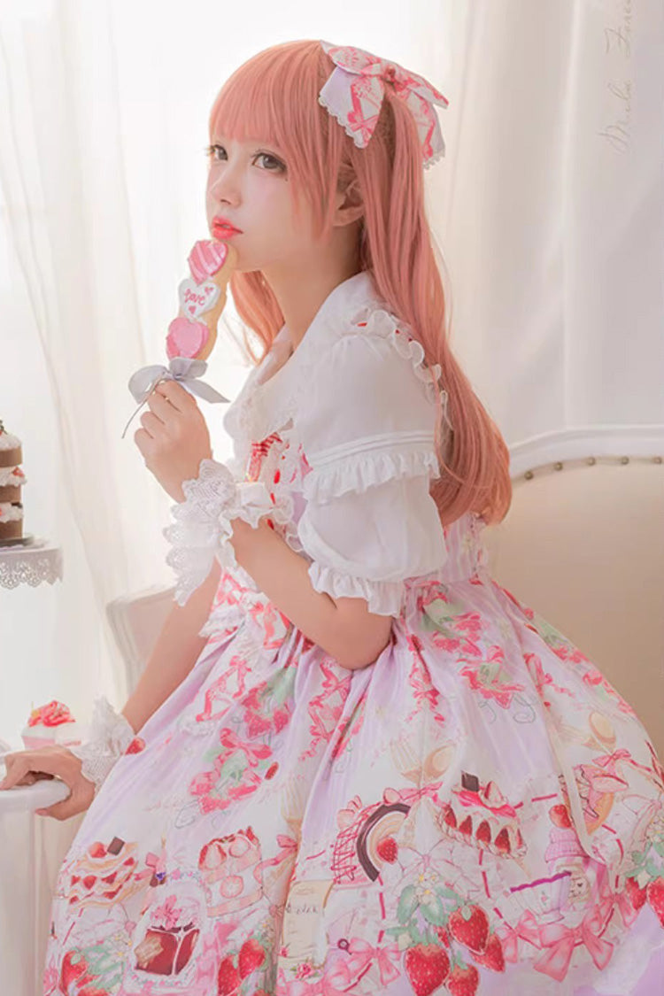 Lolita JSK Dress - Strawberry Feast, 4 Colors, Bow Detail, Ruffled, Printed - additional product view 2