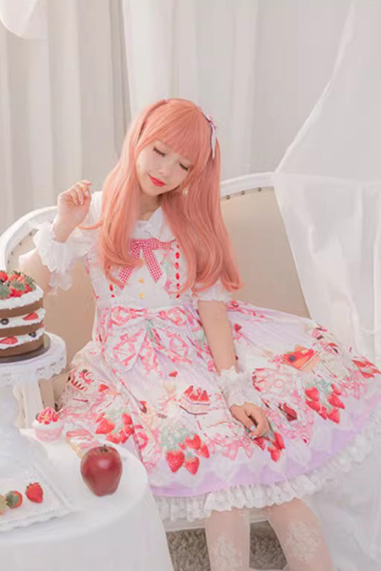 Lolita JSK Dress - Strawberry Feast, 4 Colors, Bow Detail, Ruffled, Printed - additional product view 3
