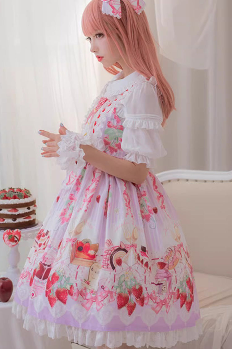 Lolita JSK Dress - Strawberry Feast, 4 Colors, Bow Detail, Ruffled, Printed - additional product view 4