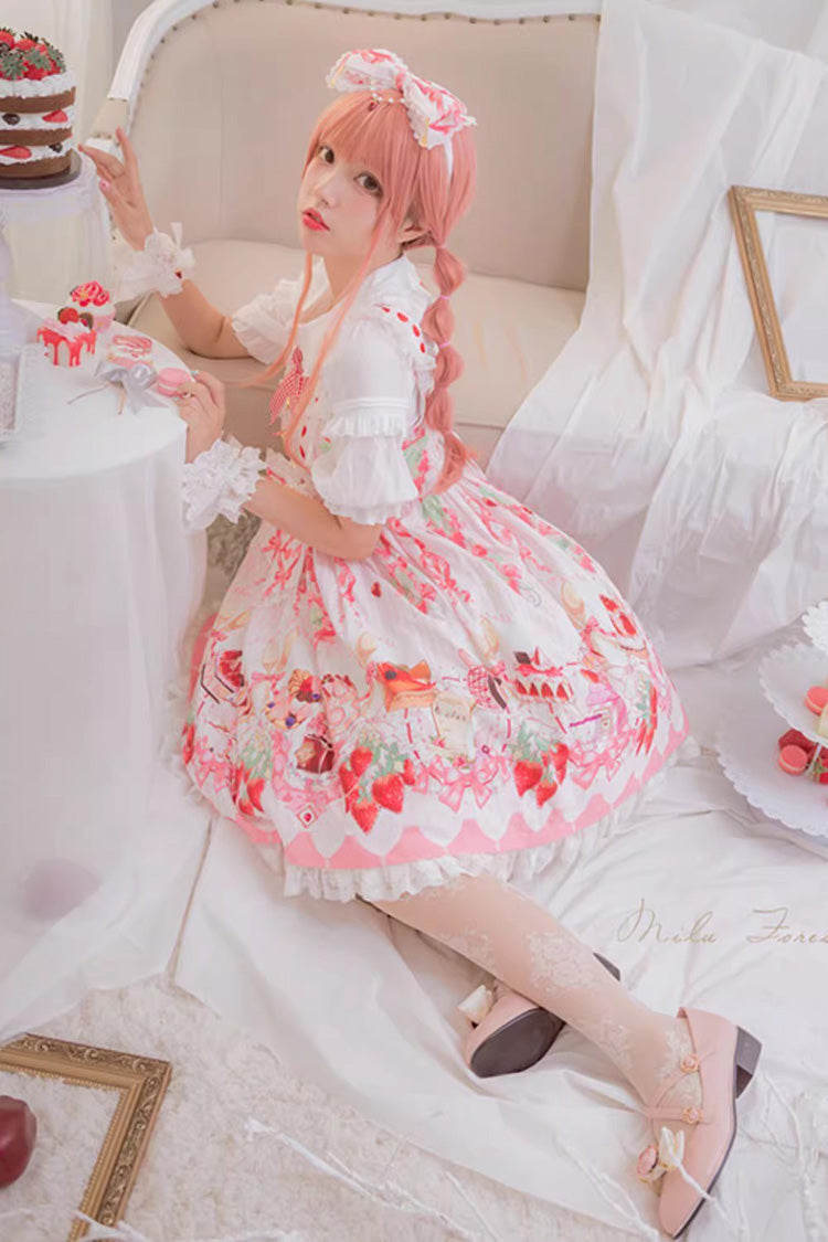 Lolita JSK Dress - Strawberry Feast, 4 Colors, Bow Detail, Ruffled, Printed - additional product view 6