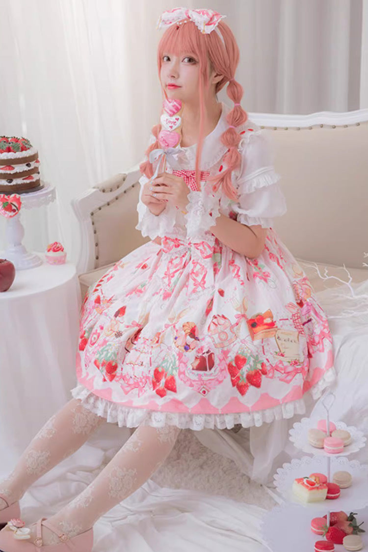 Lolita JSK Dress - Strawberry Feast, 4 Colors, Bow Detail, Ruffled, Printed - additional product view 7