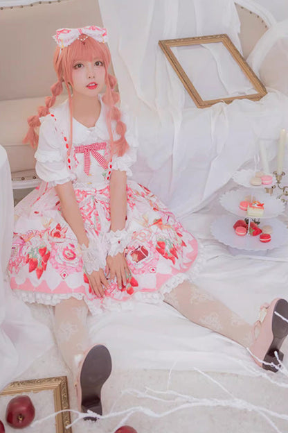 Lolita JSK Dress - Strawberry Feast, 4 Colors, Bow Detail, Ruffled, Printed - additional product view 8