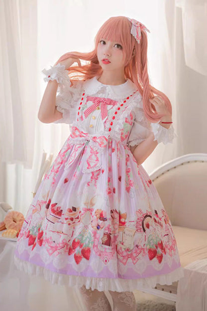 Lolita JSK Dress - Strawberry Feast, 4 Colors, Bow Detail, Ruffled, Printed - main product image