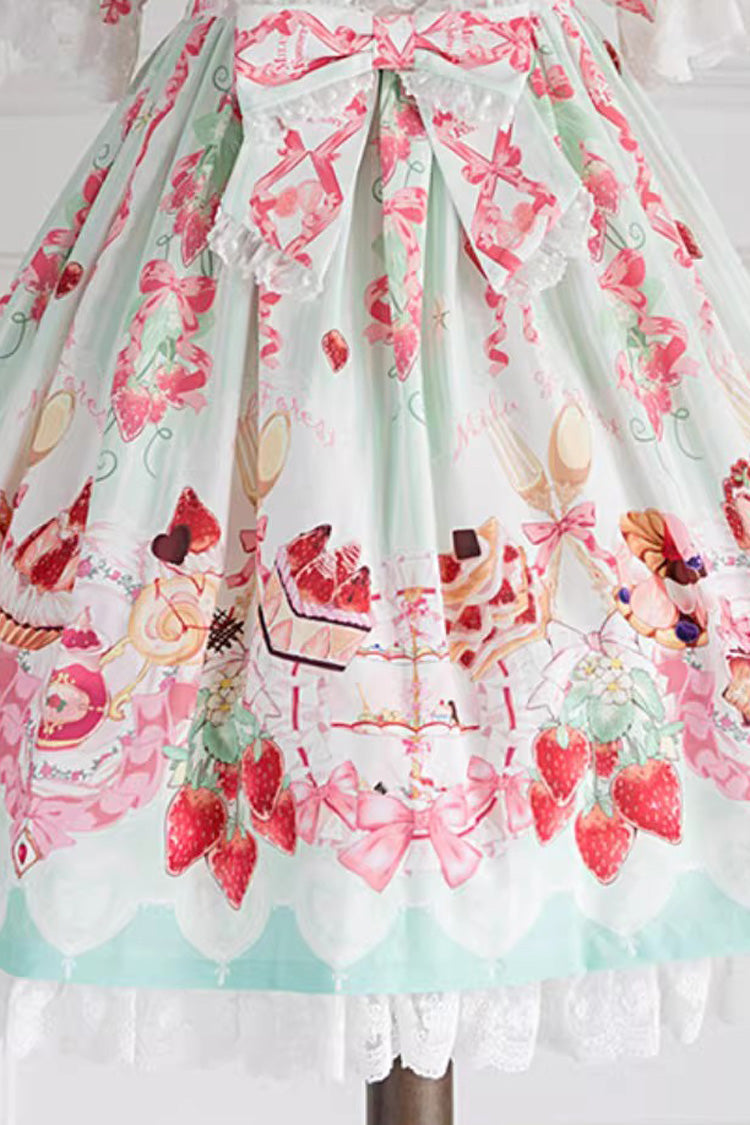 Lolita JSK Dress - Strawberry Feast, 4 Colors, Bow Detail, Ruffled, Printed - S Green / L Green option