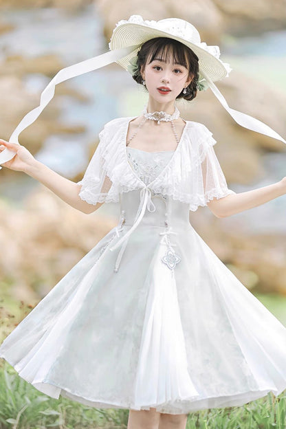 Lolita JSK Dress - Summer Dream Lotus, White, Chinese-Inspired Style, Sweet Style - additional product view 2