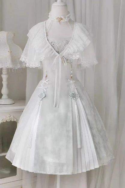 Lolita JSK Dress - Summer Dream Lotus, White, Chinese-Inspired Style, Sweet Style - additional product view 3