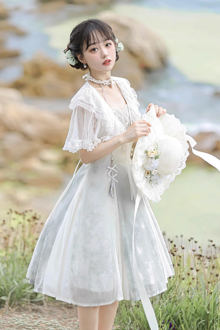 Lolita JSK Dress - Summer Dream Lotus, White, Chinese-Inspired Style, Sweet Style - additional product view 4