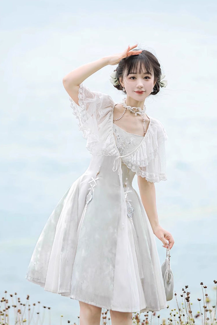 Lolita JSK Dress - Summer Dream Lotus, White, Chinese-Inspired Style, Sweet Style - additional product view 5