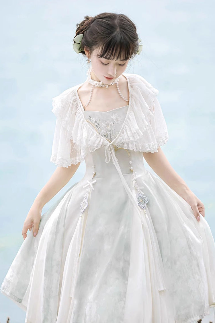 Lolita JSK Dress - Summer Dream Lotus, White, Chinese-Inspired Style, Sweet Style - additional product view 7