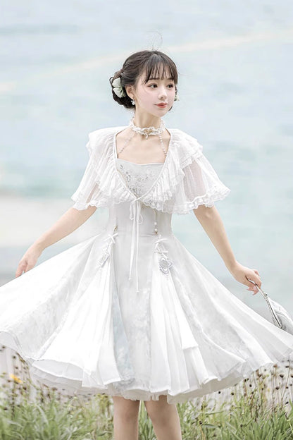 Lolita JSK Dress - Summer Dream Lotus, White, Chinese-Inspired Style, Sweet Style - additional product view 8