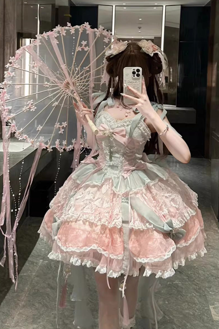 Lolita JSK Dress - Summer Lotus Breeze, 2 Colors, Sweet Style, Chinese-Inspired Style - additional product view 2