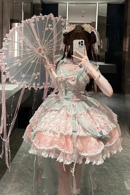 Lolita JSK Dress - Summer Lotus Breeze, 2 Colors, Sweet Style, Chinese-Inspired Style - additional product view 2