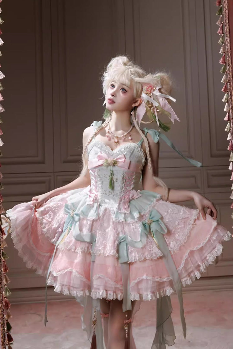 Lolita JSK Dress - Summer Lotus Breeze, 2 Colors, Sweet Style, Chinese-Inspired Style - additional product view 3