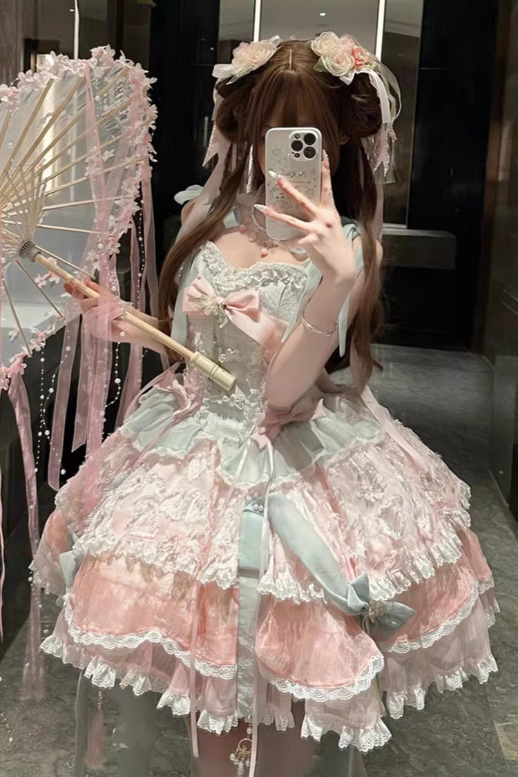 Lolita JSK Dress - Summer Lotus Breeze, 2 Colors, Sweet Style, Chinese-Inspired Style - additional product view 4