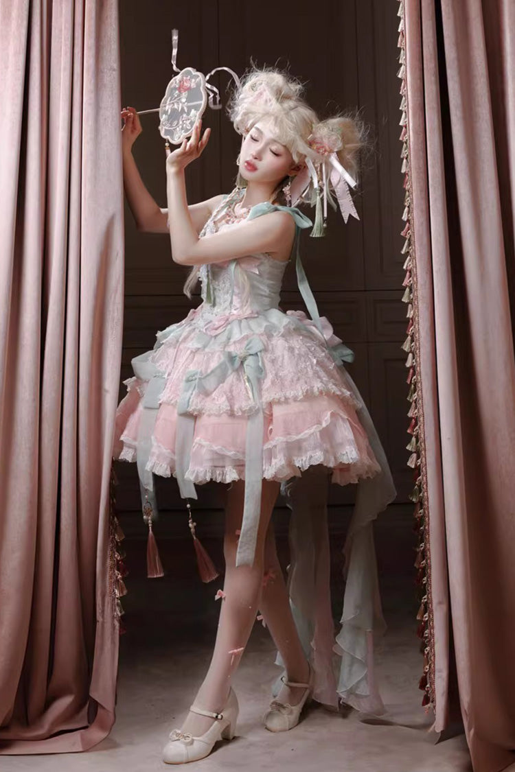 Lolita JSK Dress - Summer Lotus Breeze, 2 Colors, Sweet Style, Chinese-Inspired Style - additional product view 5