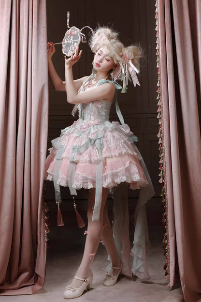 Lolita JSK Dress - Summer Lotus Breeze, 2 Colors, Sweet Style, Chinese-Inspired Style - additional product view 5
