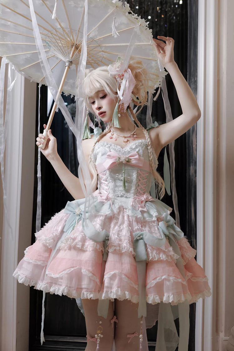 Lolita JSK Dress - Summer Lotus Breeze, 2 Colors, Sweet Style, Chinese-Inspired Style - main product image