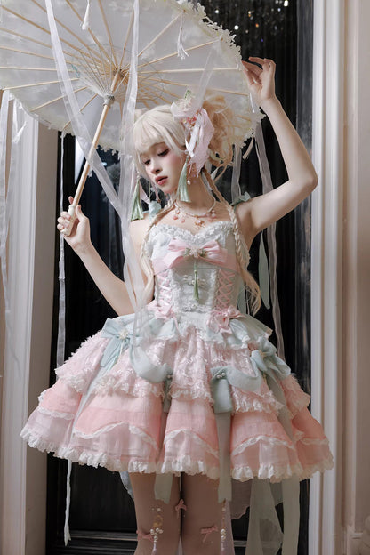 Lolita JSK Dress - Summer Lotus Breeze, 2 Colors, Sweet Style, Chinese-Inspired Style - main product image
