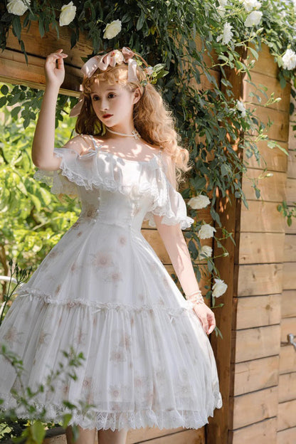 Lolita JSK Dress - Sunflower Dance Print, White, Sweet Style, Printed - additional product view 2