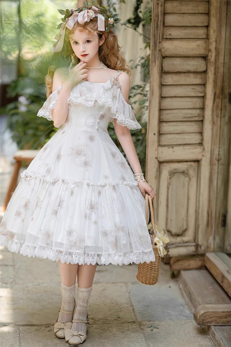 Lolita JSK Dress - Sunflower Dance Print, White, Sweet Style, Printed - additional product view 5