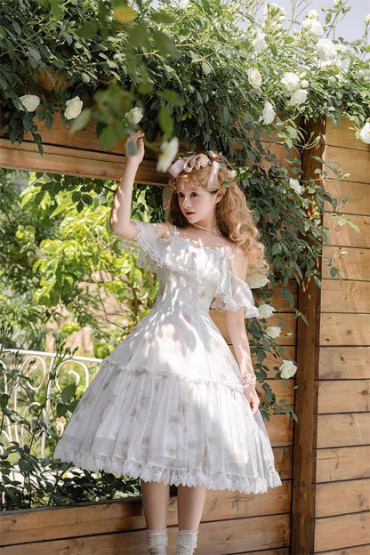 Lolita JSK Dress - Sunflower Dance Print, White, Sweet Style, Printed - additional product view 6