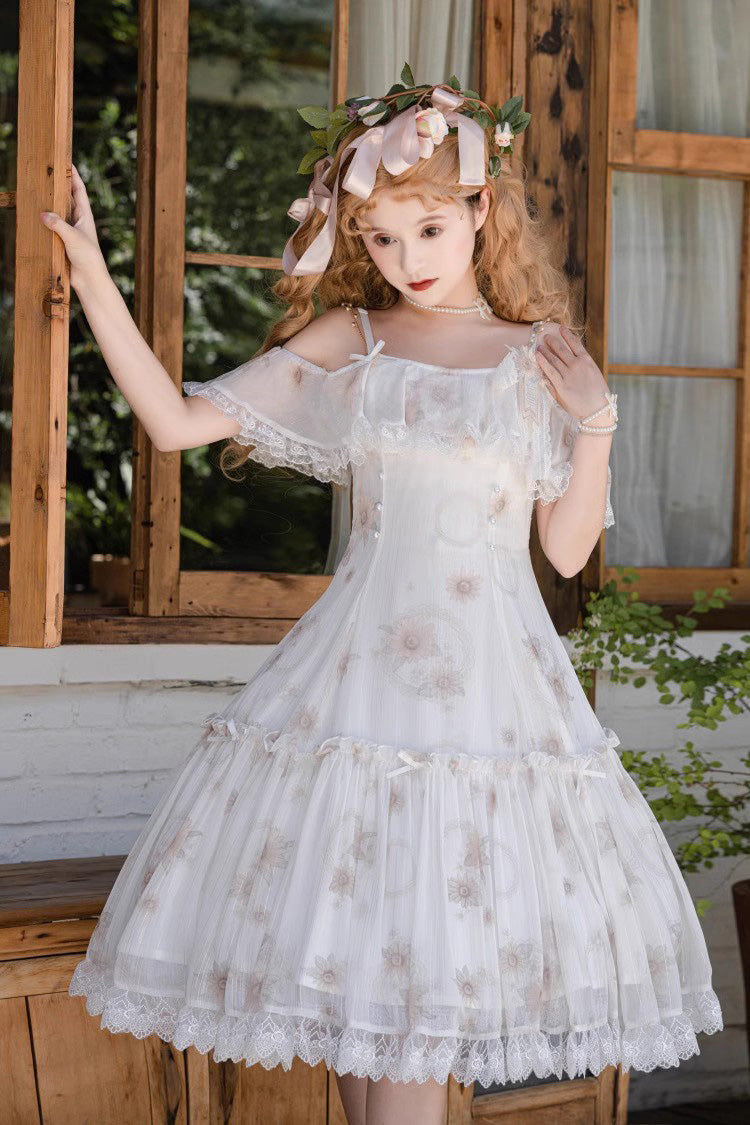 Lolita JSK Dress - Sunflower Dance Print, White, Sweet Style, Printed - additional product view 8