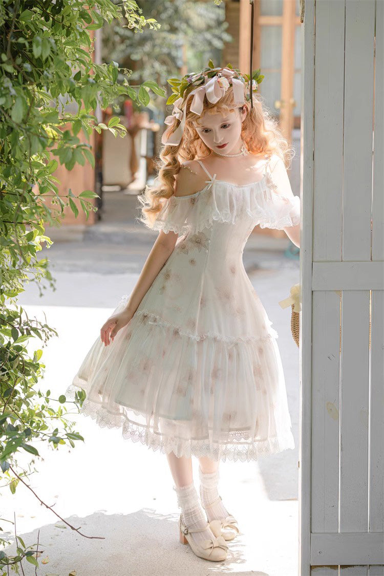 Lolita JSK Dress - Sunflower Dance Print, White, Sweet Style, Printed - additional product view 9