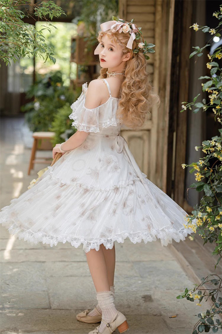 Lolita JSK Dress - Sunflower Dance Print, White, Sweet Style, Printed - additional product view 10