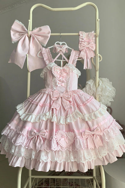 Lolita JSK Dress - Super Cute Belia, Pink, Sweet Style, Bow Detail, Lace Trim - additional product view 3