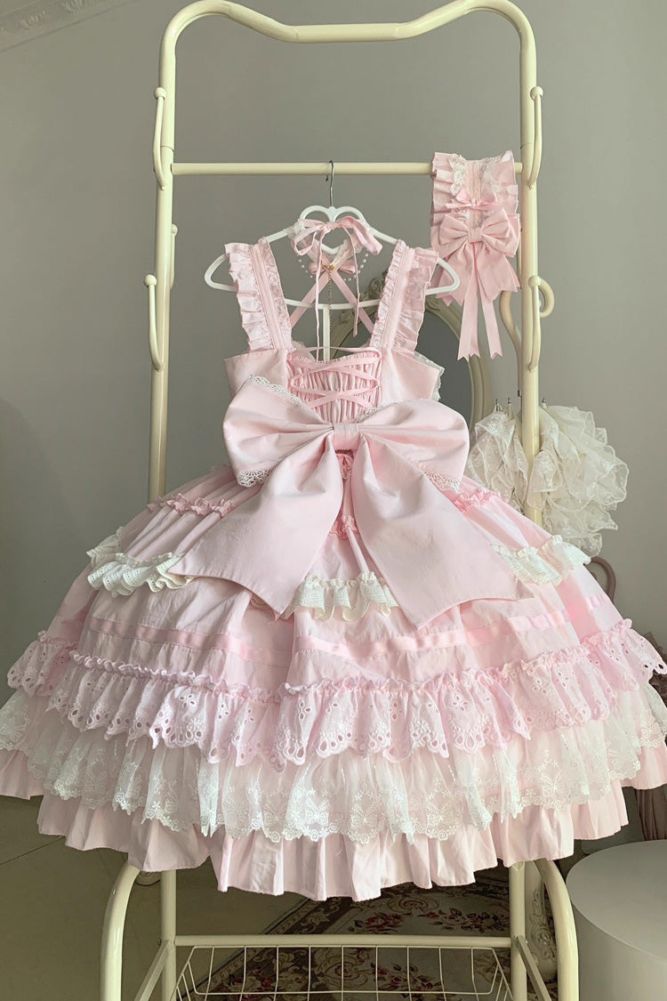 Lolita JSK Dress - Super Cute Belia, Pink, Sweet Style, Bow Detail, Lace Trim - additional product view 4