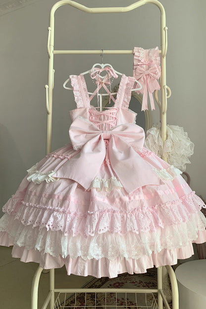 Lolita JSK Dress - Super Cute Belia, Pink, Sweet Style, Bow Detail, Lace Trim - additional product view 4