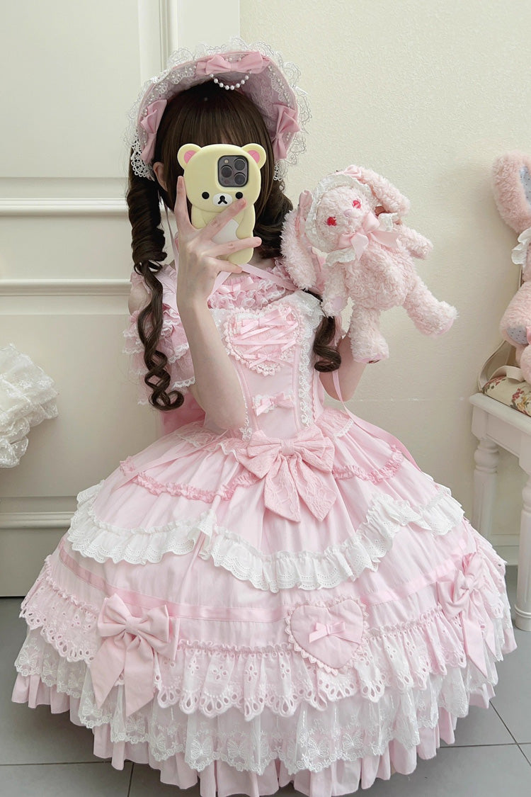 Lolita JSK Dress - Super Cute Belia, Pink, Sweet Style, Bow Detail, Lace Trim - additional product view 5