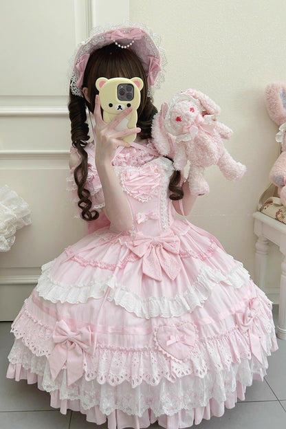 Lolita JSK Dress - Super Cute Belia, Pink, Sweet Style, Bow Detail, Lace Trim - additional product view 5