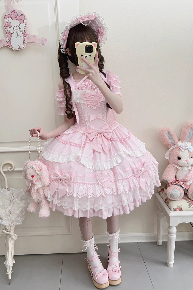 Lolita JSK Dress - Super Cute Belia, Pink, Sweet Style, Bow Detail, Lace Trim - additional product view 6