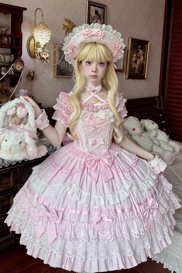 Lolita JSK Dress - Super Cute Belia, Pink, Sweet Style, Bow Detail, Lace Trim - additional product view 7