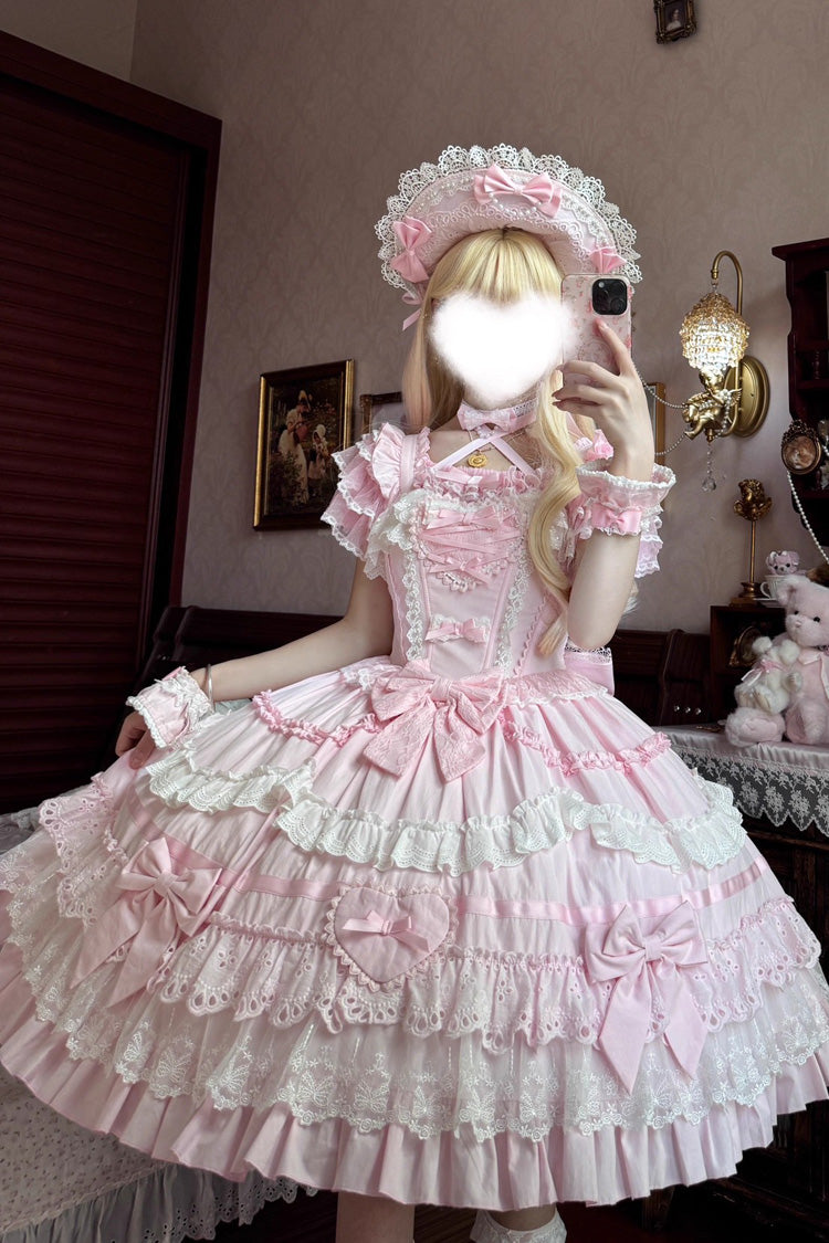 Lolita JSK Dress - Super Cute Belia, Pink, Sweet Style, Bow Detail, Lace Trim - additional product view 8