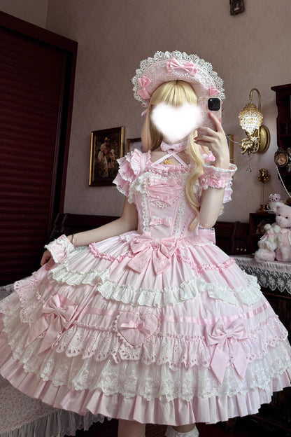 Lolita JSK Dress - Super Cute Belia, Pink, Sweet Style, Bow Detail, Lace Trim - additional product view 8