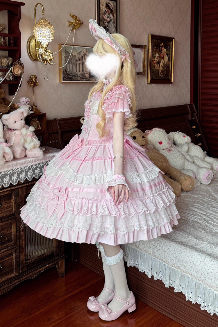 Lolita JSK Dress - Super Cute Belia, Pink, Sweet Style, Bow Detail, Lace Trim - additional product view 9