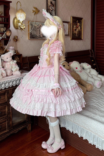 Lolita JSK Dress - Super Cute Belia, Pink, Sweet Style, Bow Detail, Lace Trim - additional product view 9