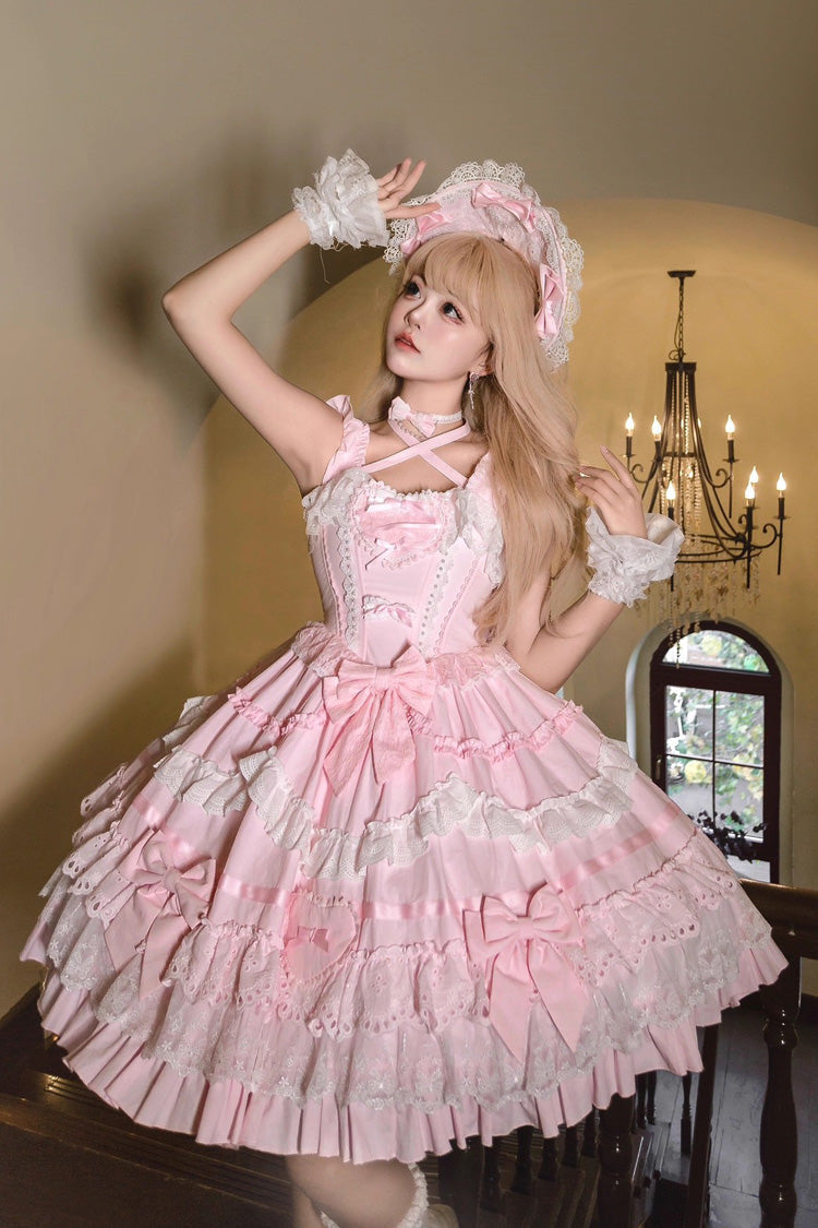 Lolita JSK Dress - Super Cute Belia, Pink, Sweet Style, Bow Detail, Lace Trim - additional product view 11