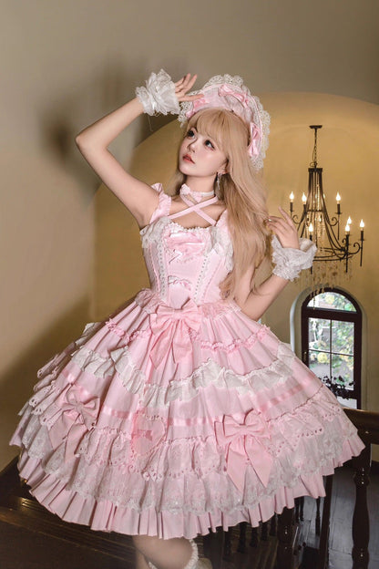 Lolita JSK Dress - Super Cute Belia, Pink, Sweet Style, Bow Detail, Lace Trim - additional product view 11