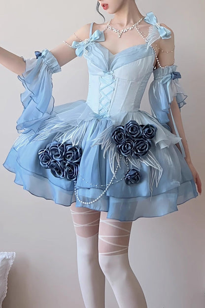 Lolita JSK Dress - Swan Wonderland, Blue, Short Version, Short Length, Bow Detail - additional product view 2