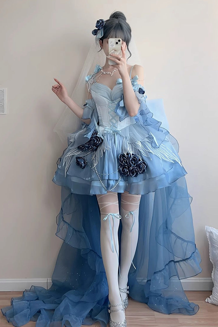 Lolita JSK Dress - Swan Wonderland, Blue, Short Version, Short Length, Bow Detail - additional product view 3