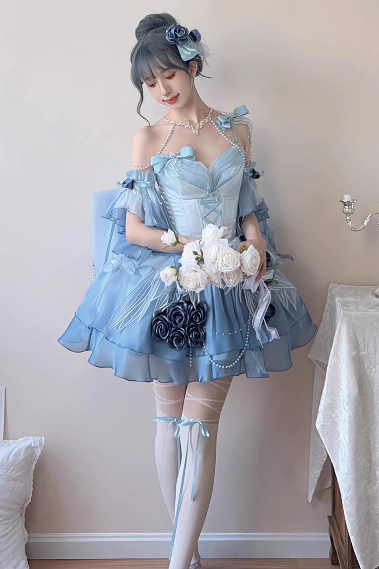 Lolita JSK Dress - Swan Wonderland, Blue, Short Version, Short Length, Bow Detail - additional product view 4