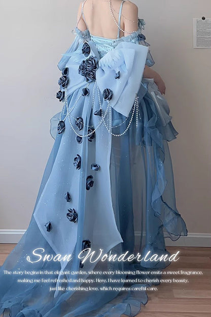 Lolita JSK Dress - Swan Wonderland, Blue, Short Version, Short Length, Bow Detail - additional product view 5
