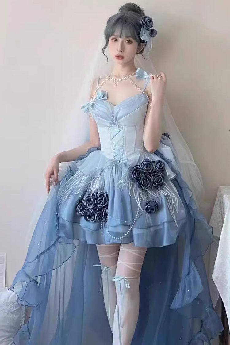 Lolita JSK Dress - Swan Wonderland, Blue, Short Version, Short Length, Bow Detail - main product image